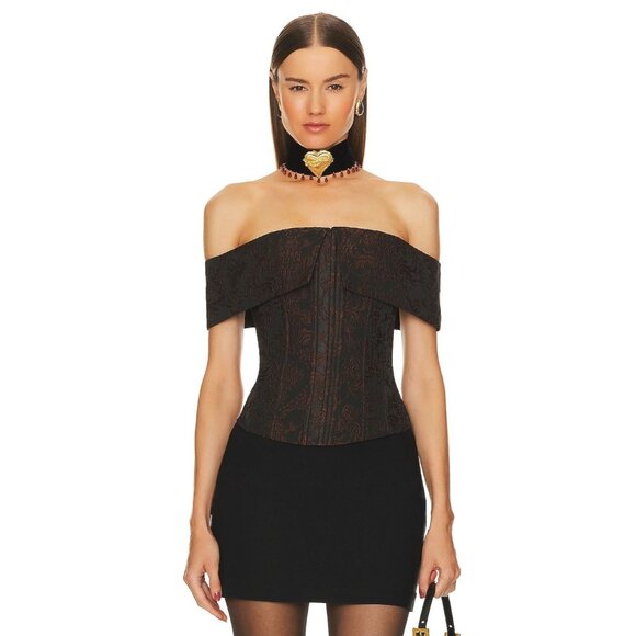 LPA Black and Brown Off-Shoulder Top - Picture 2 of 5